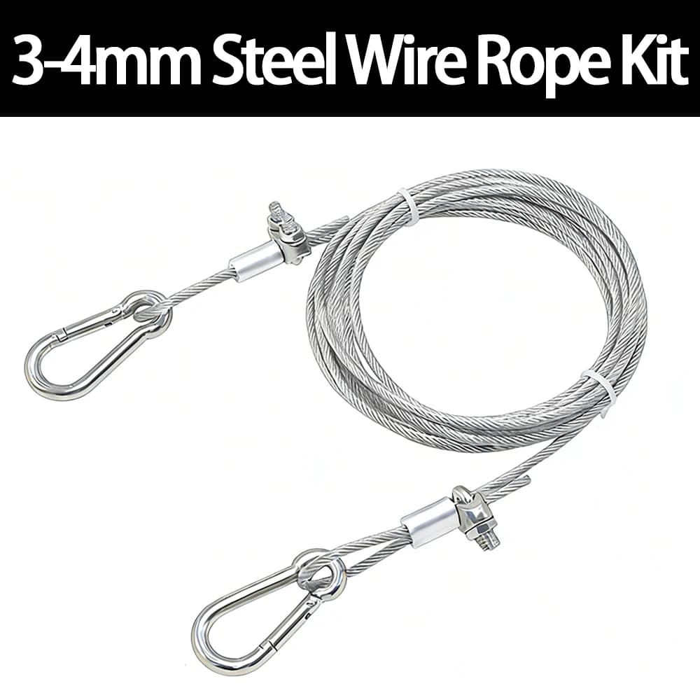 Kit de Cabo de Aço Inoxidável 3mm 4mm com Revestimento em PVC e Grampo de Cabo com Mola para Varal, Coleira de Cachorro, Tenda de Sombreamento