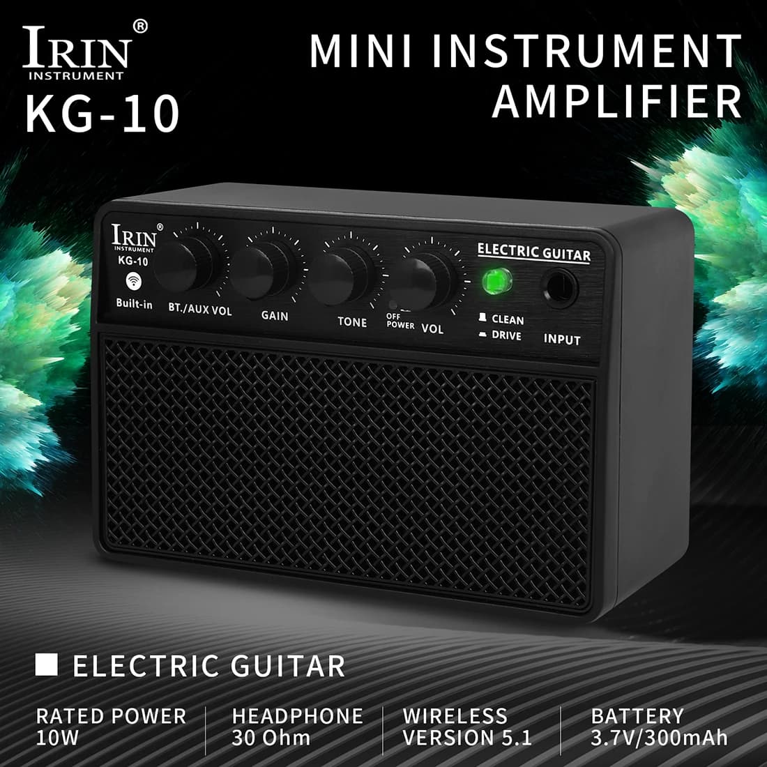 Irin áudio guitarra elétrica baixo amplificador de som 10w 6.35mm recarregável portátil amplificador de som guitarra elétrica baixo acessório