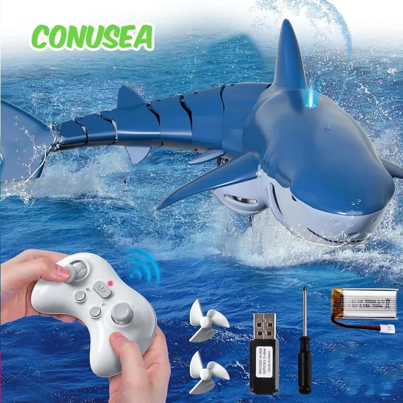 Rc tubarão controle remoto baleia spray de água crianças robô brinquedo barcos controlados por rádio piscina brinquedos para meninos crianças