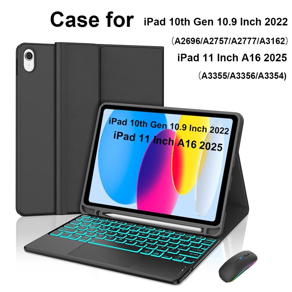 Capa para ipad a16 11 Polegada 2025 a3355 a3356 a3354, capa de teclado bluetooth para ipad 10th 10.9 Polegada 2022 a2696 a2757 a2777 a3162