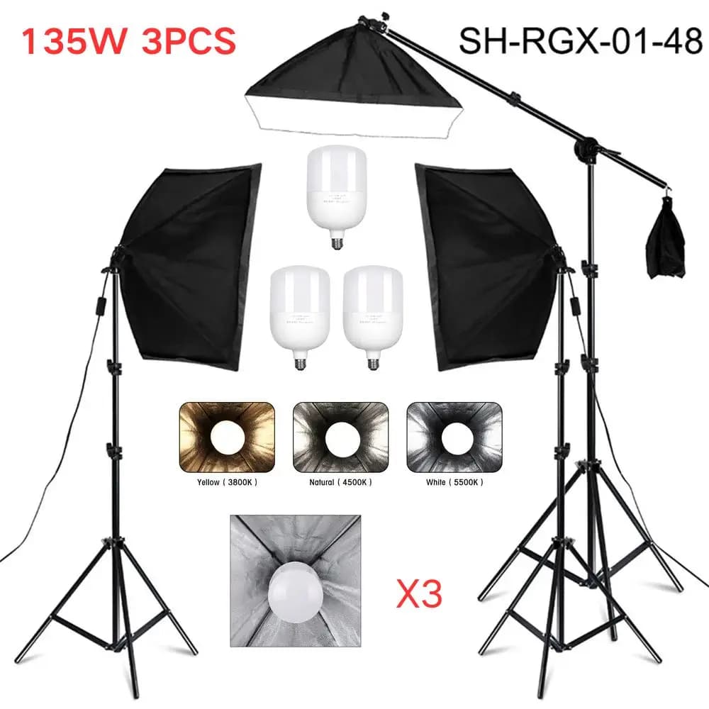Kit de Iluminação Softbox para Fotografia SH 1pc-3pcs 50x70cm com Tripé de Luz de 2M e Luz de Fotografia de Cabeça Única com Base E27