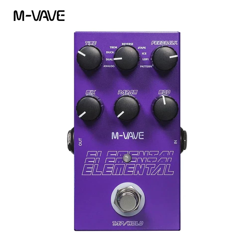 Pedal de atraso digital elemental M-vave, 9 efeitos de guitarra de atraso diferentes, suporte para pedal de atraso para modo TAP e HOLD