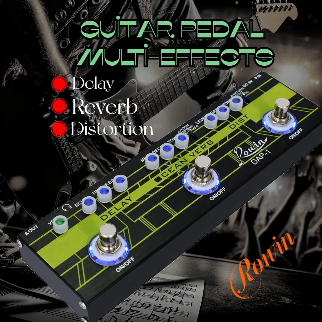 Rowin-pedal multi-efeito para guitarra elétrica e baixo, 3 em 1 efeitos, delay reverb, oceano, verbo, distortion, dap-1