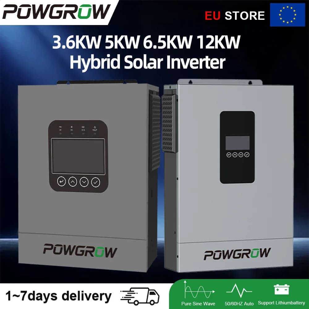 Inversor Solar Híbrido POWGROW 12KW 48VDC Onda Senoidal Pura 24V 220V 160A com Controlador de Carga MPPT e Conversor Off-Grid WIFI