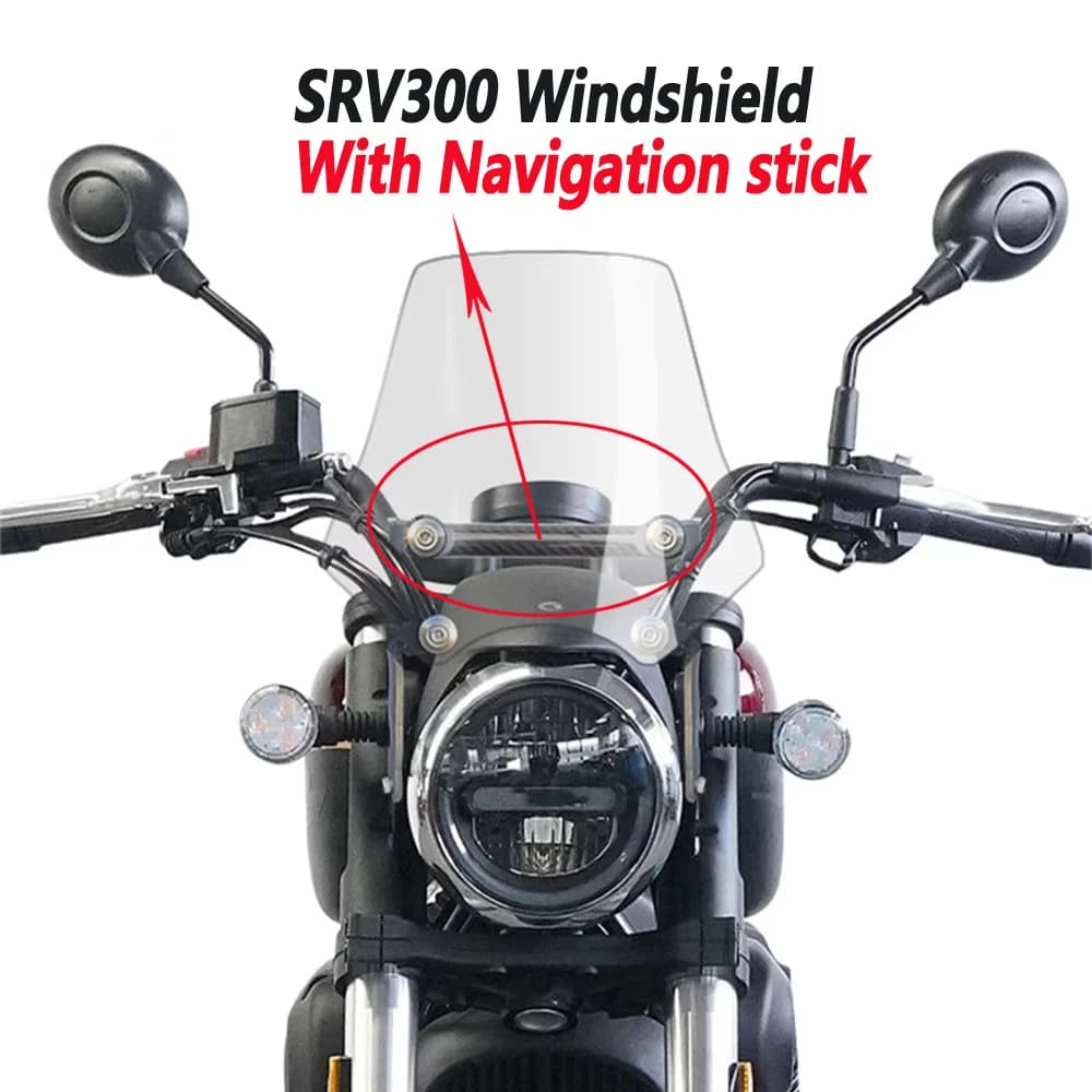 Para qjmotor srv300 srv300s modificado retro pequeno pára-brisa srv 300s protetor de peito dianteiro com suporte de navegação móvel