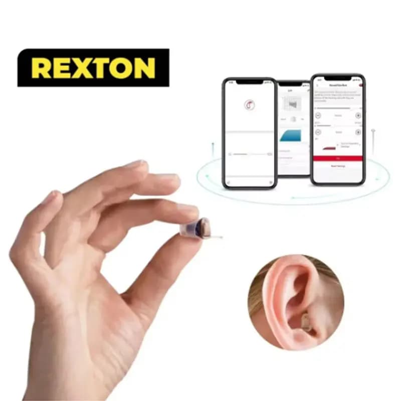 Rexton Inox Aparelhos auditivos super invisíveis CIC ITC Digital Ear Amplificador de som Aplicativo ajustável para surdez suave a moderada