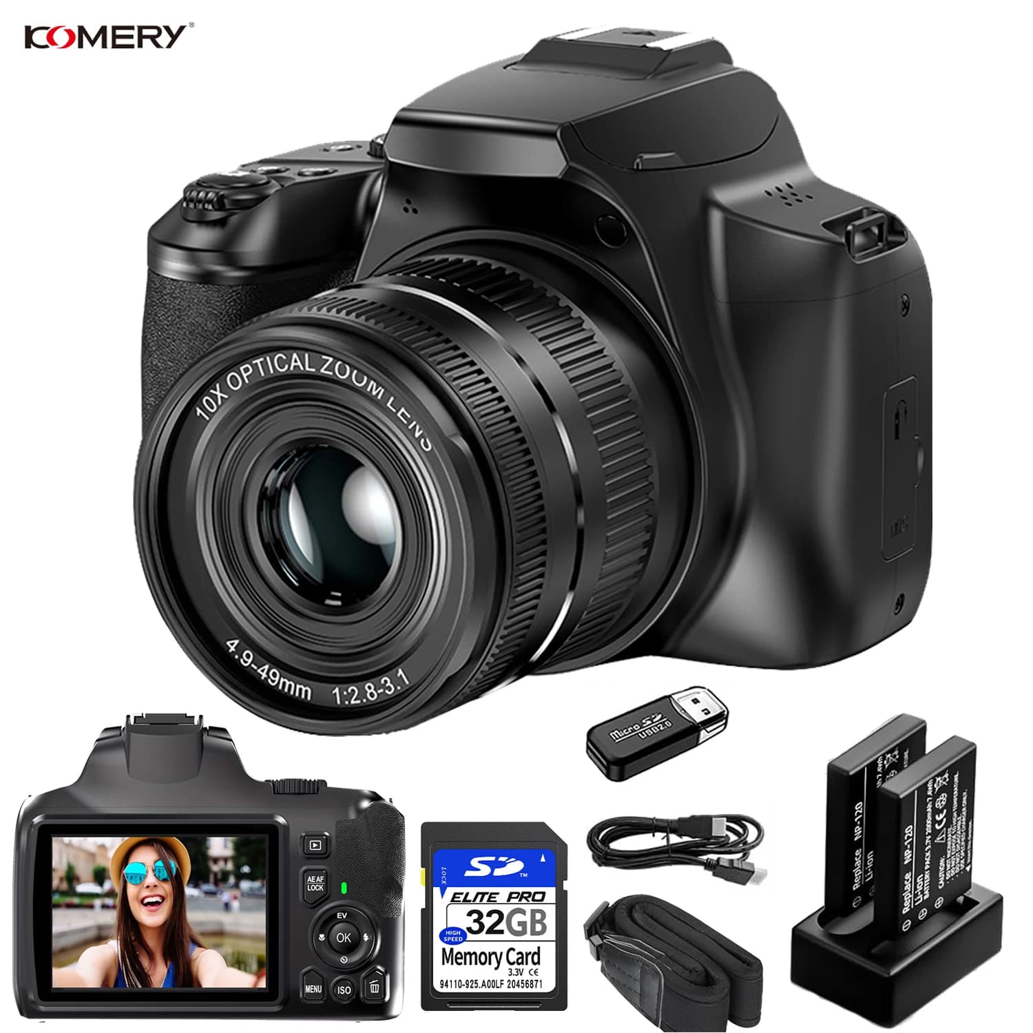 Komery 64mp câmera slr digital para fotografia 10x zoom óptico câmera 4k hd vídeo vlog filmadora youtube webcam câmeras dslr