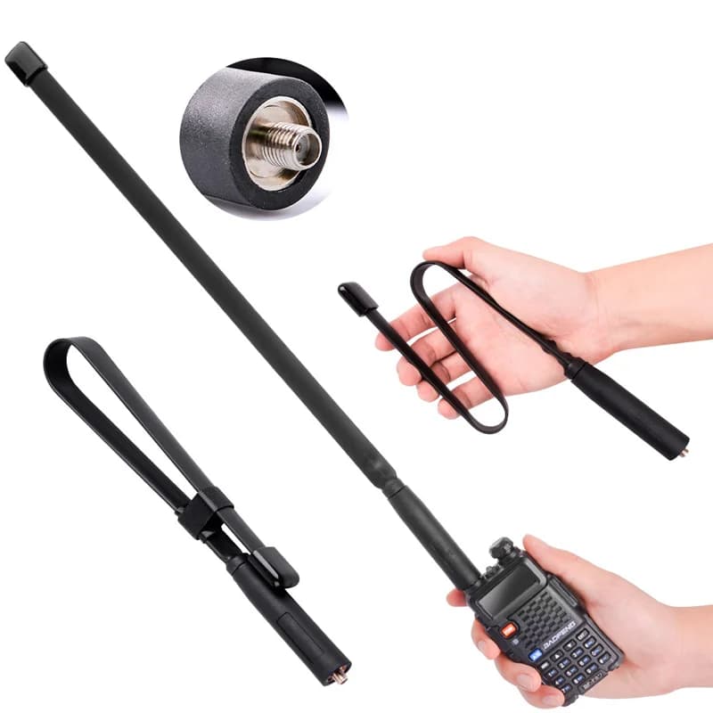Antena walkie-talkie baofeng de longo alcance UV -5R 9R 6R UV82 Antena dobrável tática CS de banda dupla