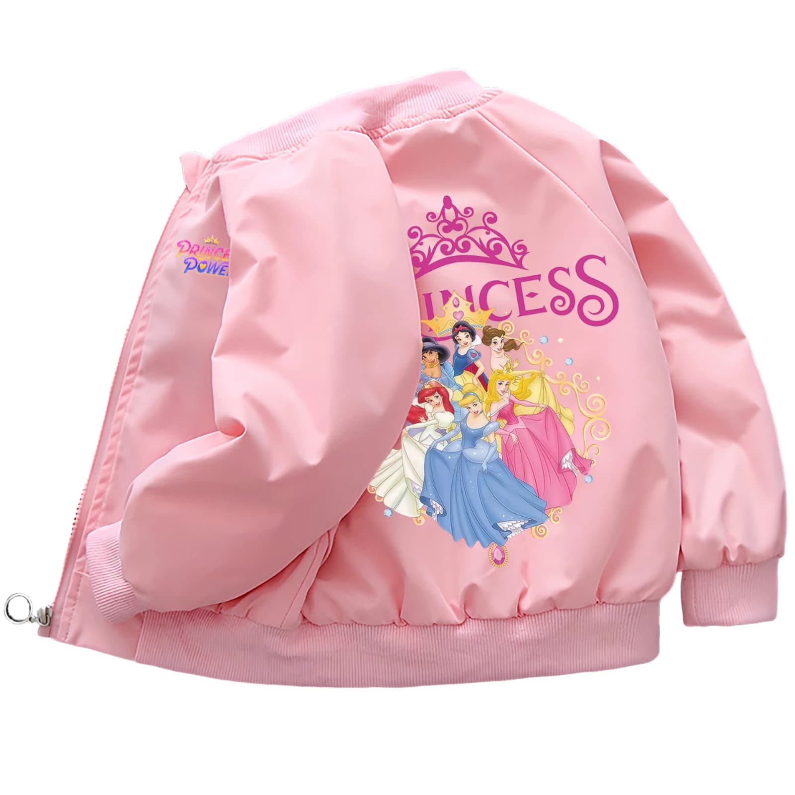 Jaqueta à Prova de Vento para Meninas Disney Princess 2026, Casaco Casual de Primavera com Design de Branca de Neve, Cinderela e Jasmine, Roupas