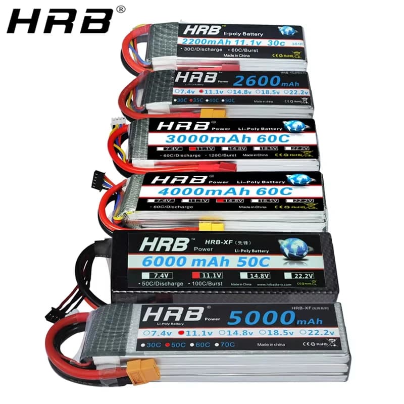 Bateria lipo hrb 2s 3s 4S 6s 1300mah 1500mah 2200mah 2600mah 5000mah 6000mah 4000mah 7.4v 11.1v 14.8v 22.2v t xt60 peças rc