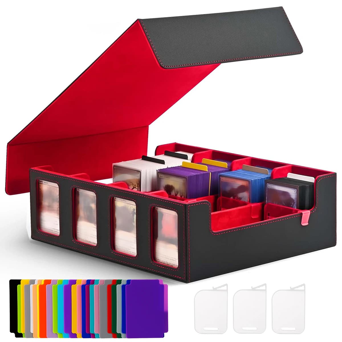Caixa de armazenamento de troca de cartão com display do comandante; 2400 + caixa de deck, adequada para MTG, com tampa removível; Capa para cartão