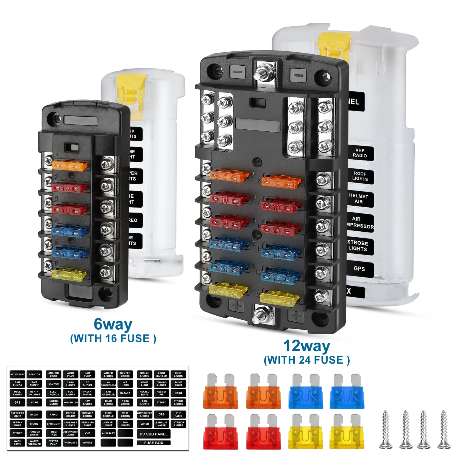 6/12 vias carro barco lâmina caixa de fusíveis bloco titular indicador led 12v 32v auto marinho à prova dwaterproof água placa painel