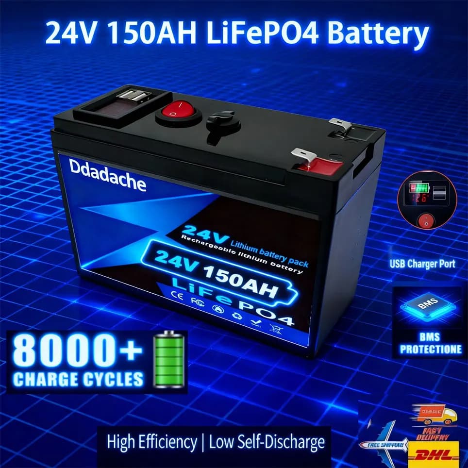 Bateria de Lítio de Alta Capacidade 🤼 Bateria de Ciclo Profundo LiFePO4 24V150Ah 🤼 ‍ ♂️ Bateria de Fosfato de Ferro, Ideal para Energia