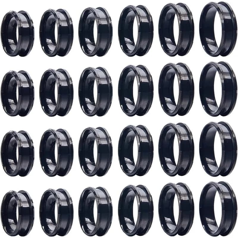 24 peças de anel de dedo ranhurado de aço inoxidável, configurações sortidas, anel de dedo ranhurado largo, conforto, anéis redondos, núcleo de