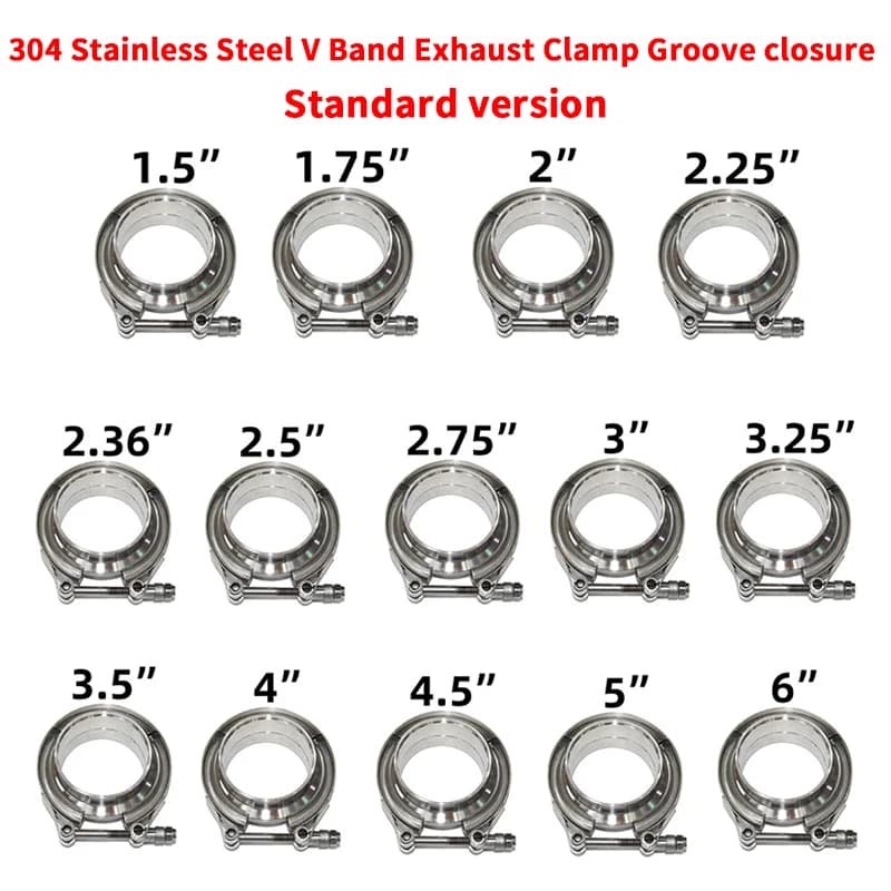 304 aço inoxidável 2 "2.25" 2.5 "3" braçadeira de banda v 3 "Polegada v-band 2.5 3 Polegada flange de escape 76mm turbo escape vband v braçadeiras
