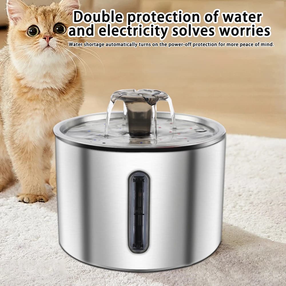 Fonte de água para gatos, 2,5l, aço inoxidável, fonte de água para animais de estimação, dispensador de água automático, fonte para gatos,
