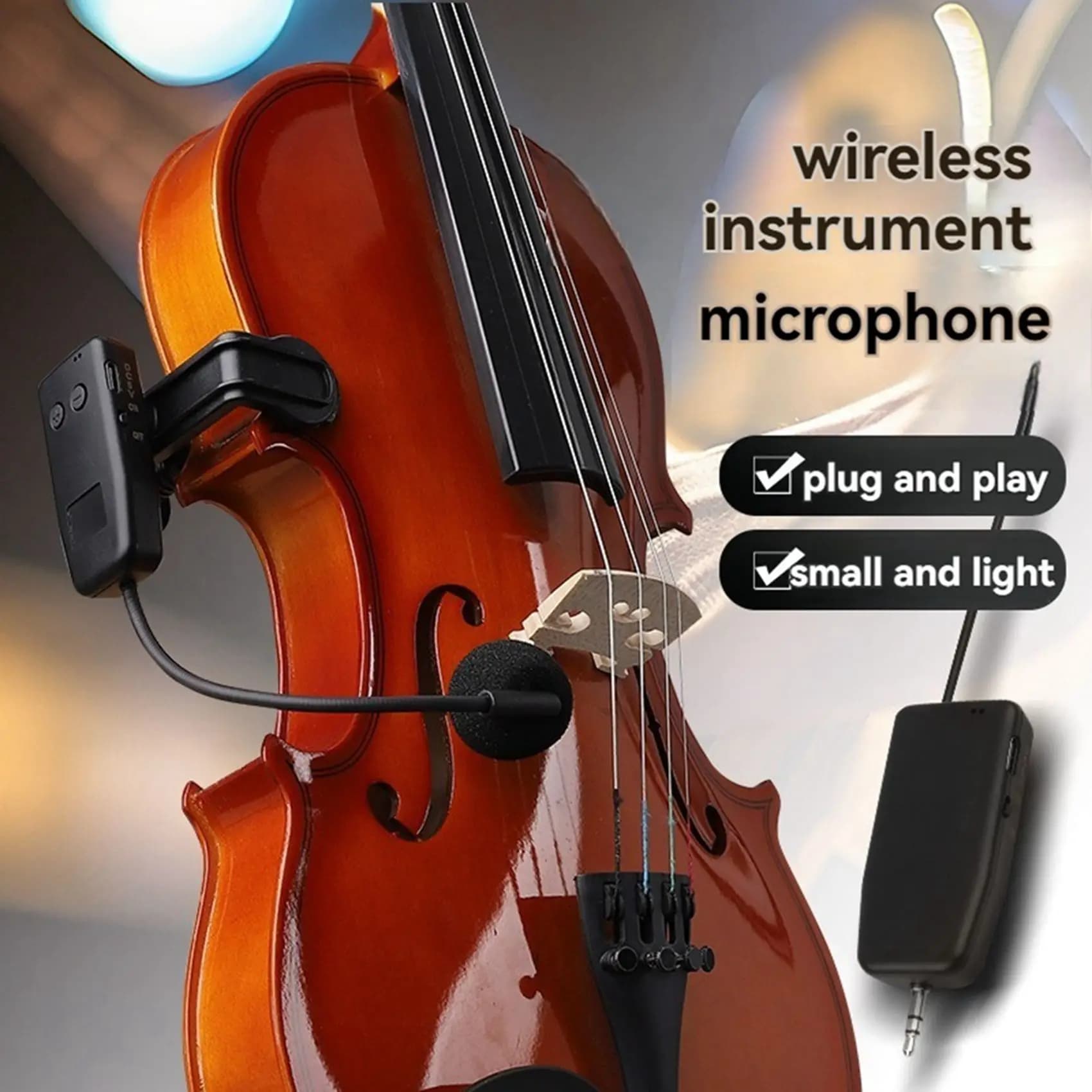 HLES Violino Microfone Sem Fio Instrumento Musical Microfone Performance de Palco Receptor de Áudio e Transmissor Clipe Curto