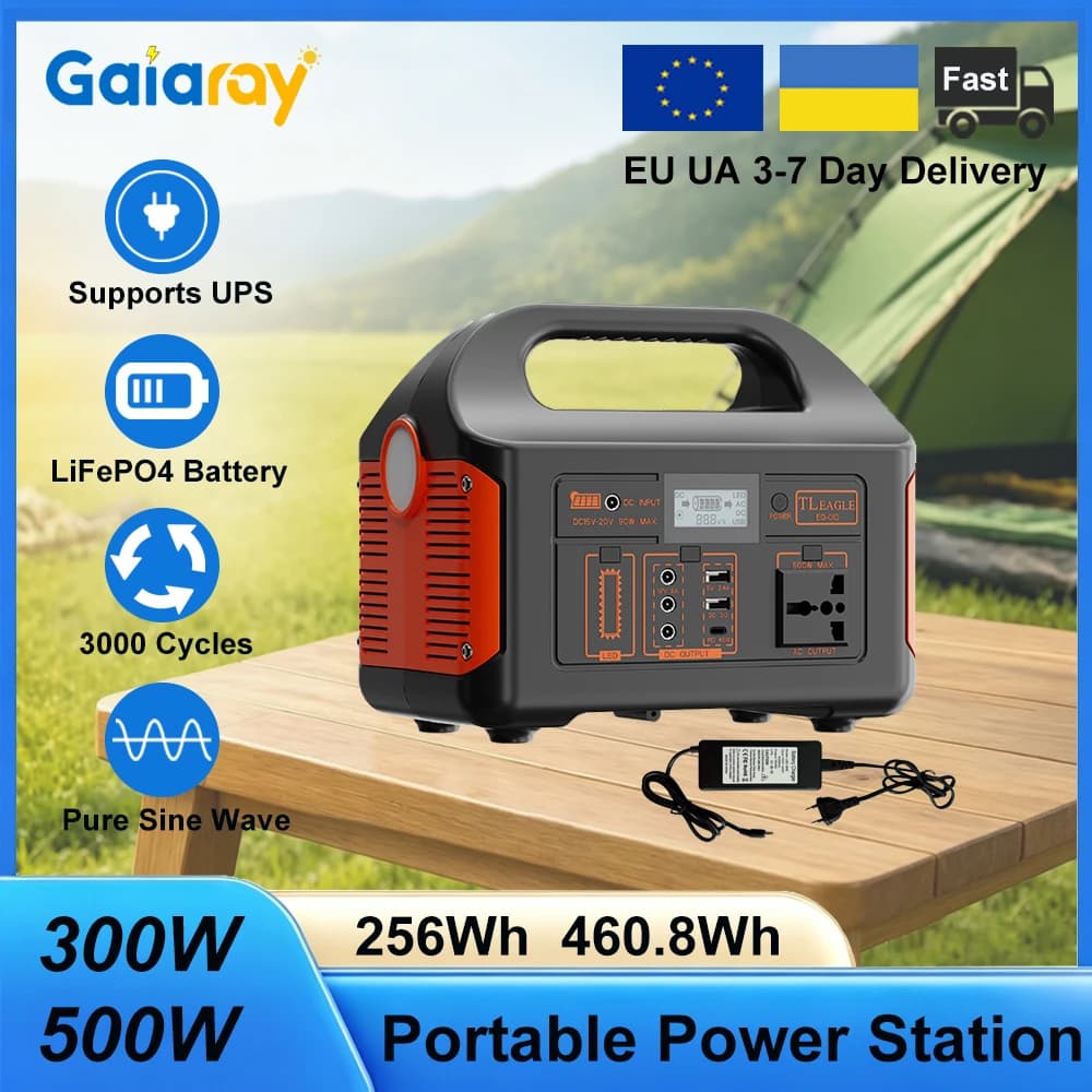 Gaiaray 500W 300W Estação de energia portátil AC 220V Gerador solar LiFePO4 Bateria Planta de energia de emergência Ferramenta de pesca ao ar