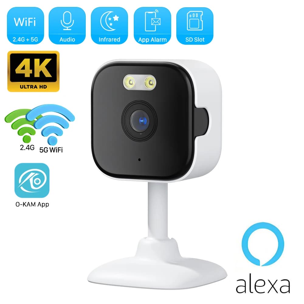 5MP / 2MP / 8MP 4K Mini WiFi Câmera de segurança doméstica inteligente HD Detecção de movimento Áudio bidirecional O-KAM Pro App e suporte Alexa