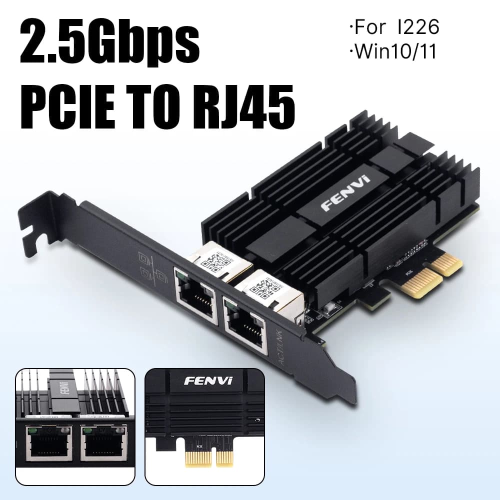 FENVI PCI-E para placa de rede RJ45 para I226 PCI Express RJ45 Gigabit Ethernet LAN 2.5G 2500Mbps Adaptador WiFi para PC desktop
