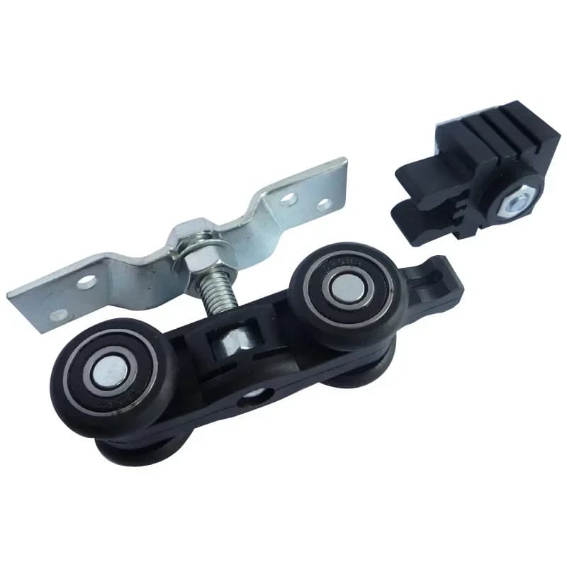 1 Conjunto de Kit de Trilho e Polias para Porta de Correr em Madeira Maciça com Rodas Suspensas com Amortecimento de Fácil Instalação, Conjunto