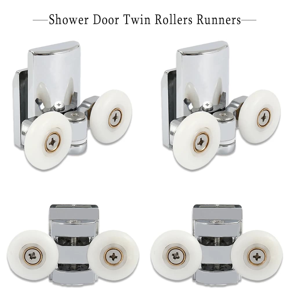 4 pçs rolos da porta do chuveiro substituição duplo rolo corredores rodas polias metal 23mm diâmetro da roda superior rolo substituição