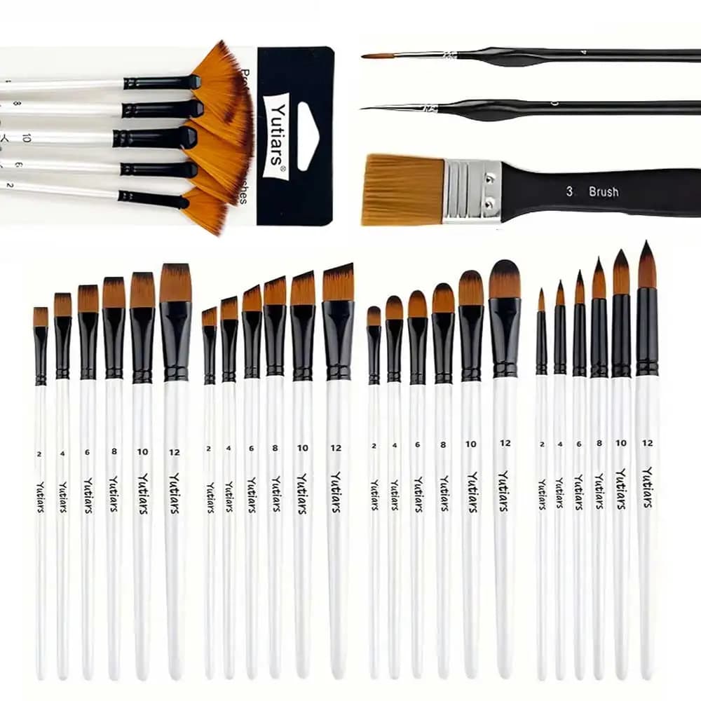 Conjunto de pincéis artísticos brancos de 32 peças - pincéis redondos, ângulos, planos, leques e detalhes. Multifuncional para Acrílico, Óleo,