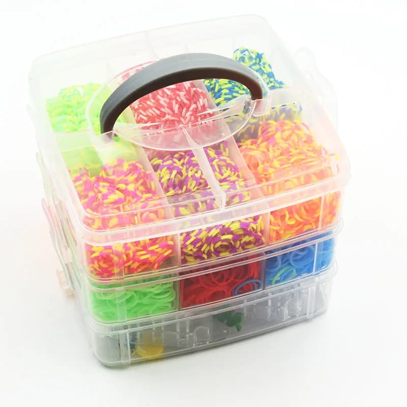 Loom Bracelet Gift Box para crianças, máquinas de tecelagem de 3 camadas, brinquedos de tricô, artesanato DIY, elástico, 15 cores, atacado,