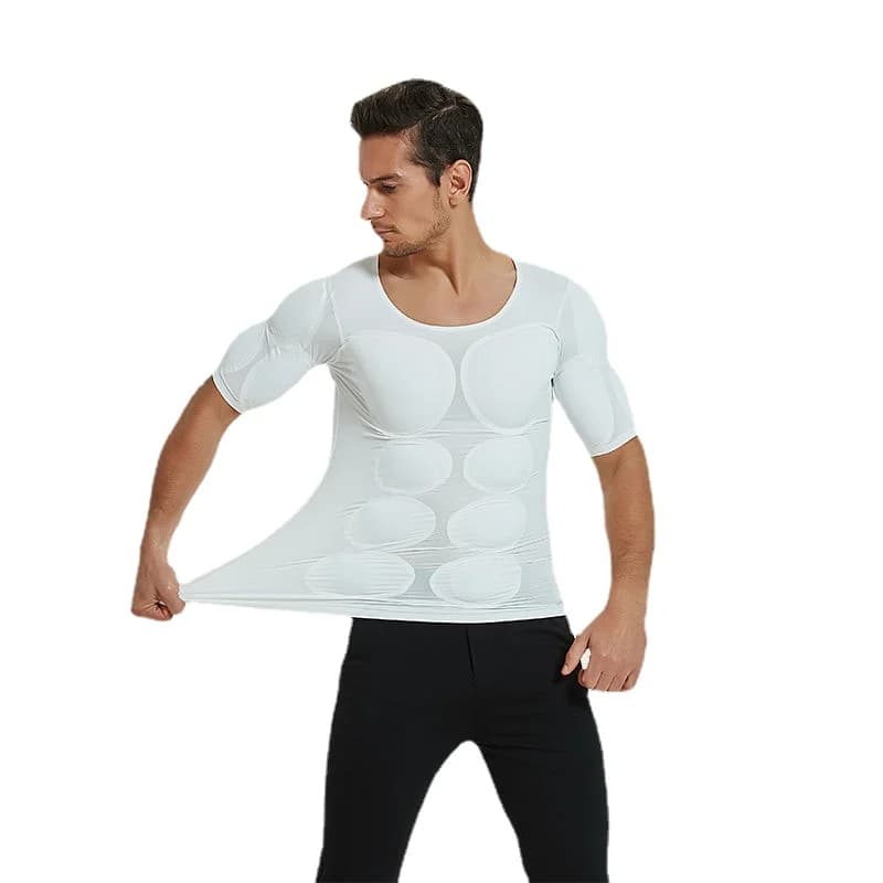 Homens corpo shaper falso muscular realçadores abs almofadas invisíveis topo cosplay camisas de peito proteção macia fitness muscular undershirt