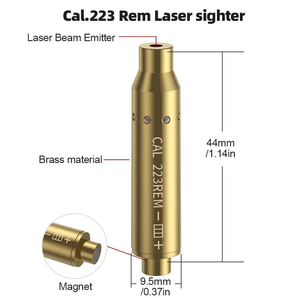 Cal.223REM com ímãs Ferramenta de calibração a laser vermelho - Acessórios de caça Calibrador de tiro de treinamento. ﻿