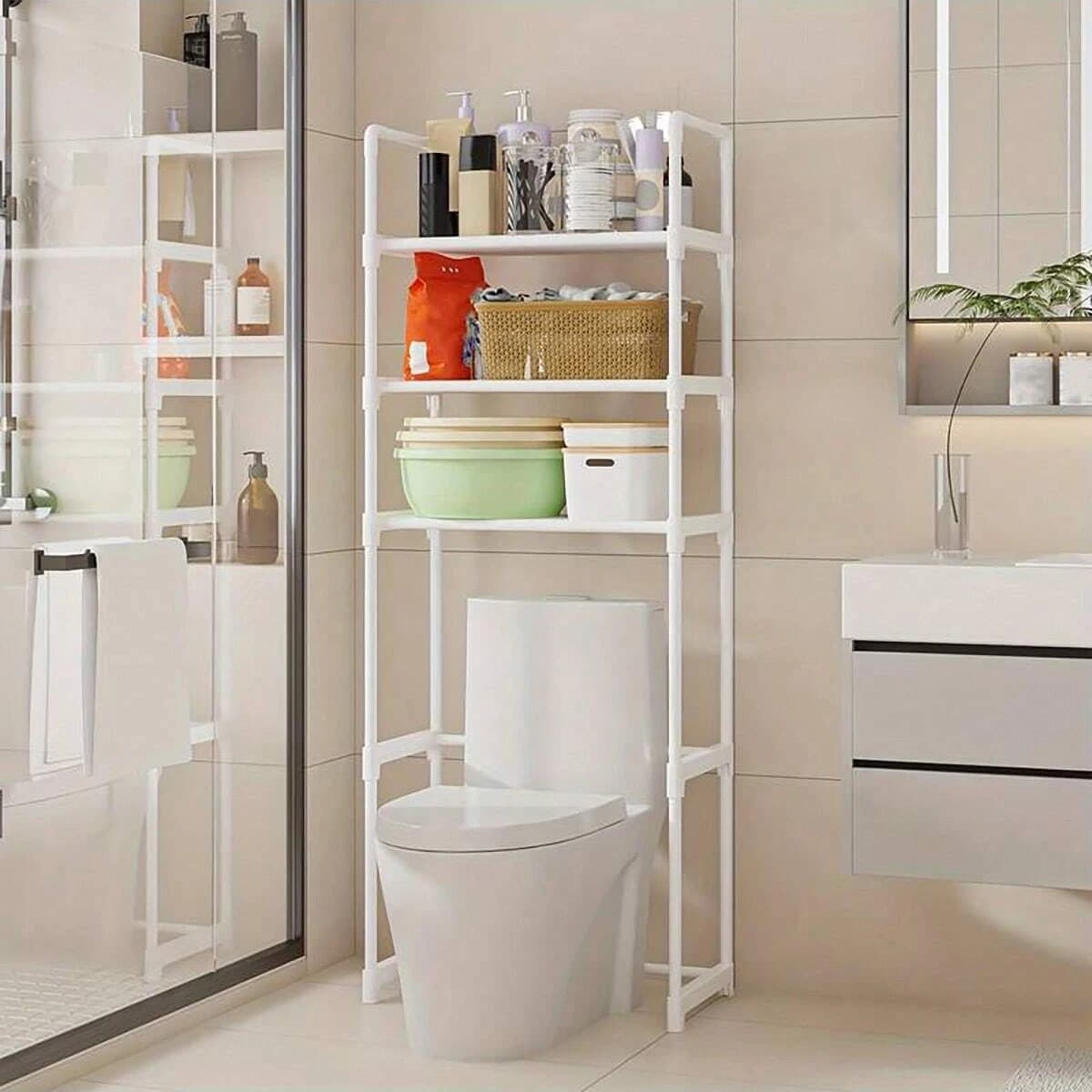 Rack de armazenamento de banheiro de 1 unidade-3o andar, rack de banheiro acima do assento do vaso sanitário, plataforma de armazenamento de