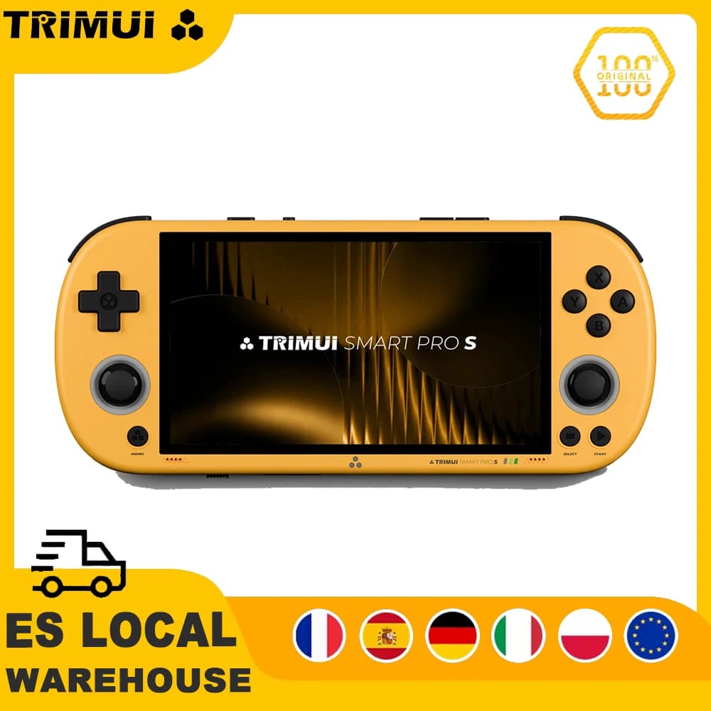 Console de Jogos Portátil TRIMUI SMART PRO S com Tela IPS de 4.96'', Processador Allwinner A523, Joystick Hall, Iluminação RGB, Player de Jogos