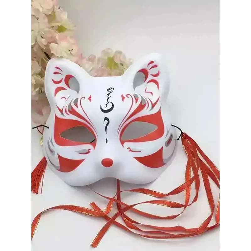 Dy20 pintado estilo japonês e máscara de raposa vento meia face antigo hanfu masquerade dança cos dos desenhos animados rosto de gato raposa