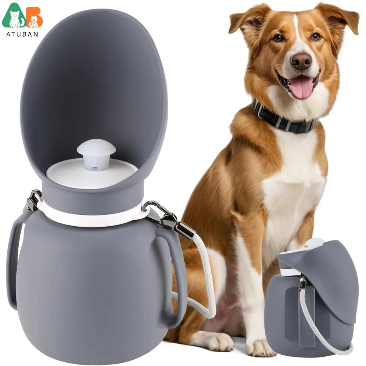 Garrafa de água para cães de silicone ATUBAN, 2 em 1 dobrável e à prova de vazamentos, sem BPA, ideal para caminhadas, viagens de carro e
