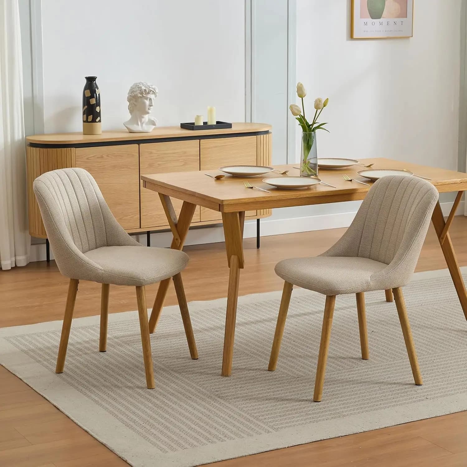 Conjunto de Cadeiras de Jantar 2/4 - Cadeiras de Cozinha Estofadas com Encosto Ergonômico, Pernas de Madeira de Carvalho para Sala de Jantar, Casa e