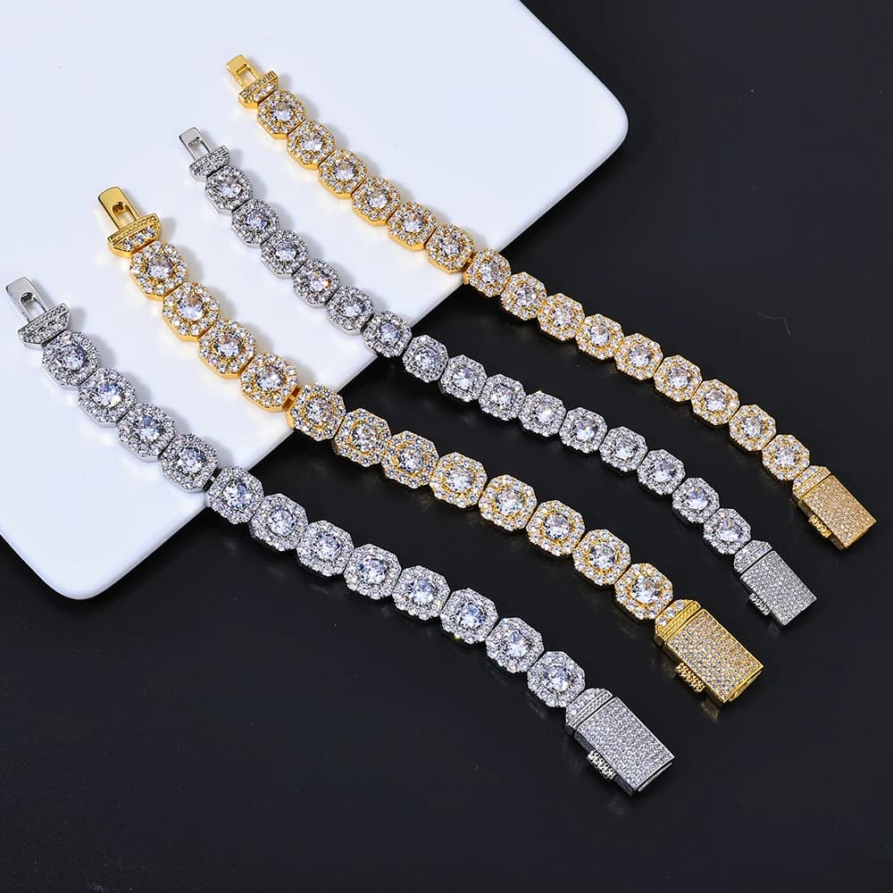 Colar Masculino de Corrente Tennis Agrupada 10/12MM, Estilo Hip Hop Iced Out com Zircônia, em Latão, Joia Choker para Rapper e Rock, Atacado