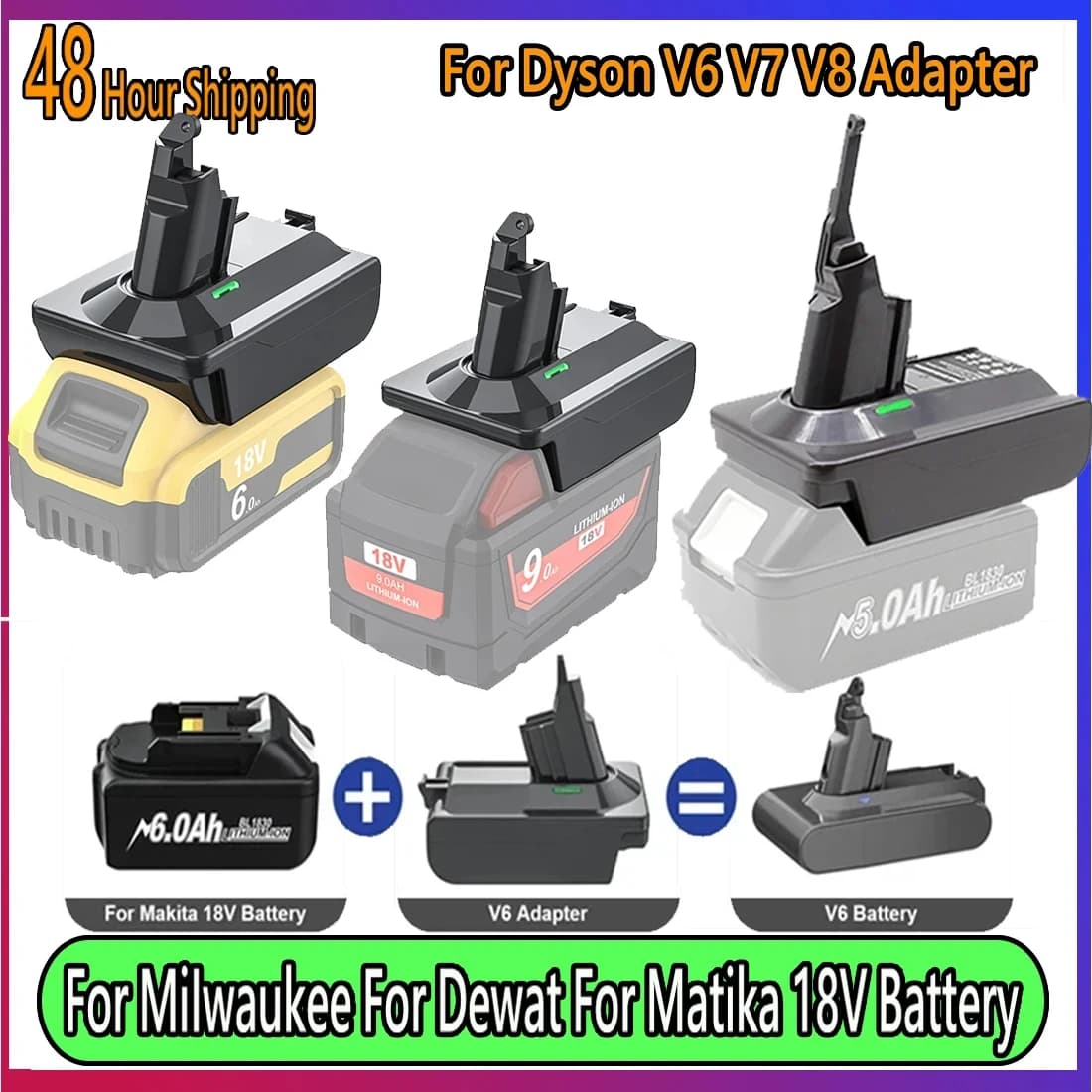Adaptador para makita/dewalt/milwauke 18v conversor de bateria de lítio para dyson v6 v7 v8 série aspirador ferramenta dc58/sv11/sv10