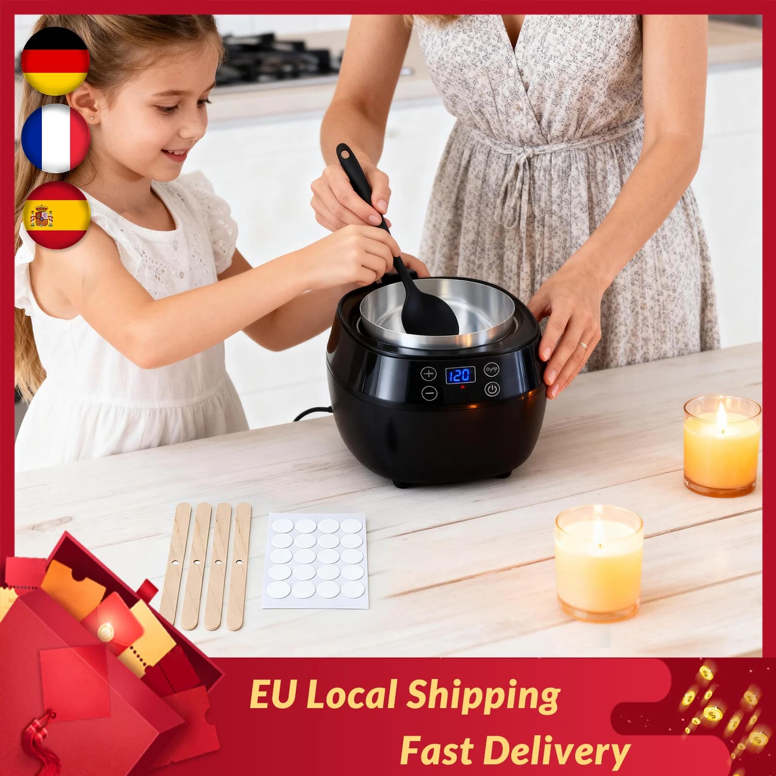 Máquina elétrica para derreter cera, panela de 1l com alça para fabricação de velas com ferramentas, faça você mesmo, artesanato de