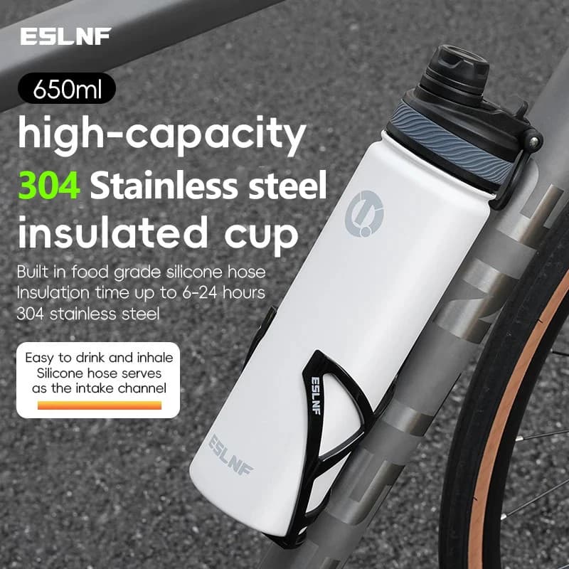 Eslnf 650ml bicicleta 304 garrafa de água de aço inoxidável ciclismo garrafa térmica manter quente e frio esporte copo água chaleira