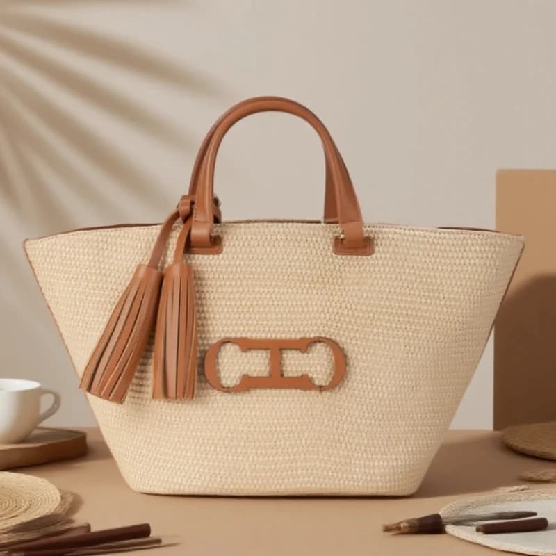 Bolsa de Palha Ecológica Estilo 2026SS, Grande Capacidade, Bolsa de Praia, Bolsa de Compras para Mulheres, Bolsa de Ombro