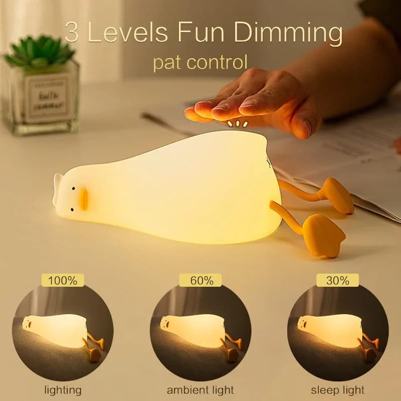 Luz Noturna LED em Forma de Pato, Recarregável, Toque em Silicone, Lâmpada de Pato para Decoração de Quarto, Presente para Crianças