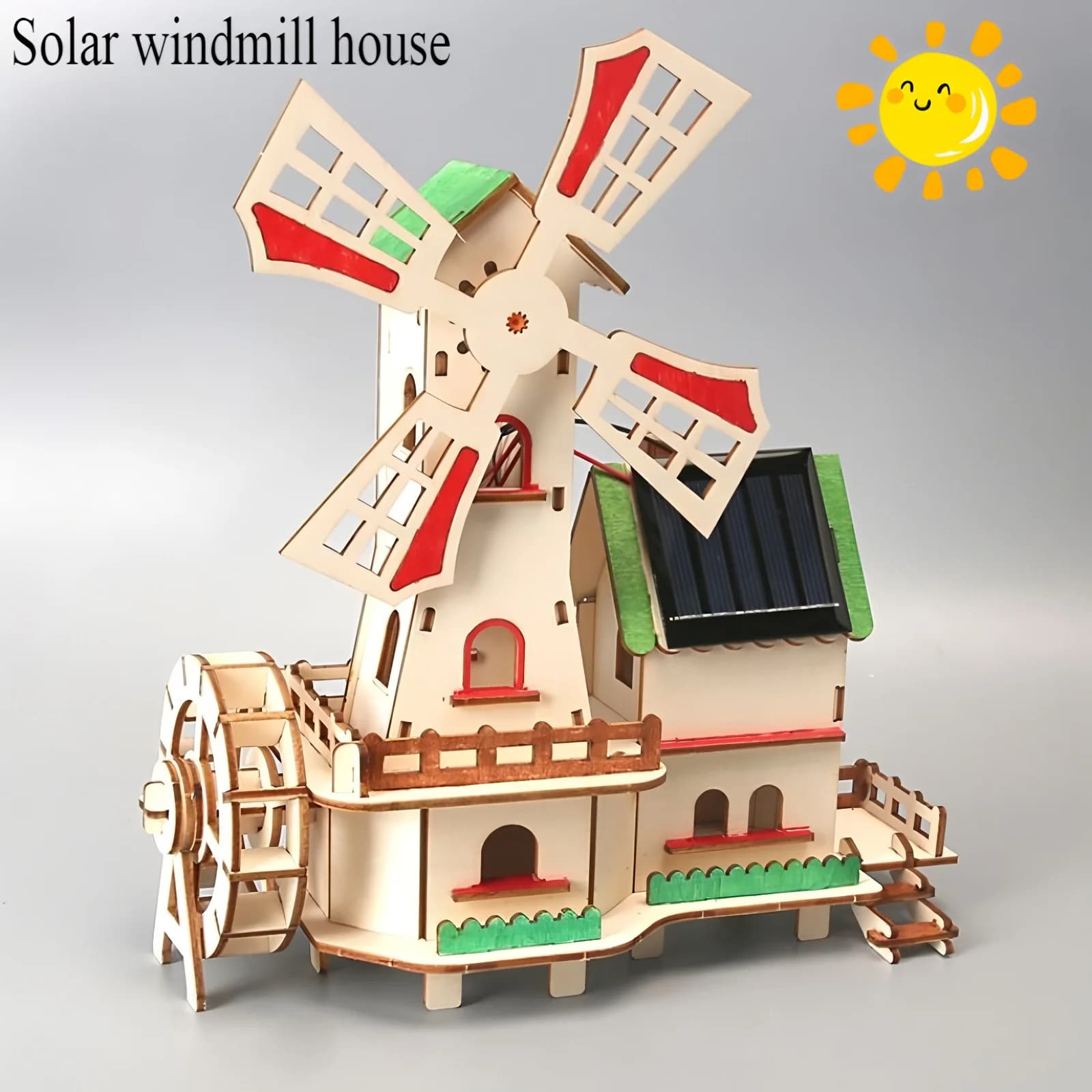 Casas de moinho de vento solar, modelos de montagem artesanais DIY para crianças, quebra-cabeças de madeira 3D, experimentos científicos