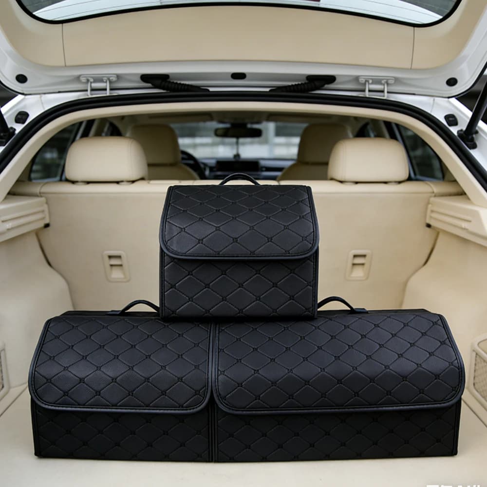Grande Capacidade De Couro Do Carro Tronco Caixa Organizadora, Auto Multiuse Saco De Armazenamento, Dobrável De Armazenamento De Emergência, Estiva