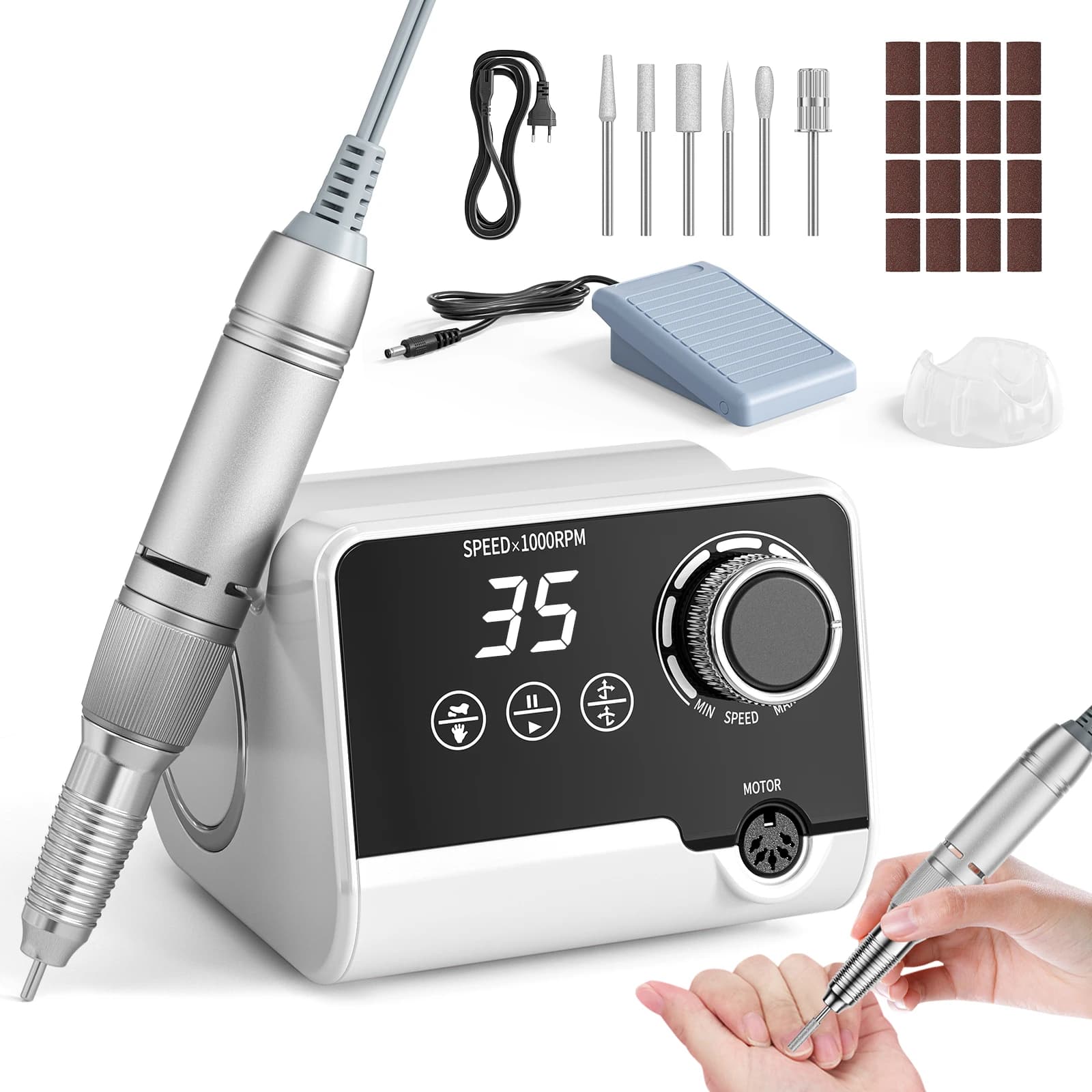 Máquina de Furar Unhas Elétrica de Alta Qualidade 35000 RPM, Lixadeira Elétrica com Display HD, Caneta de Manicure de Metal, Lixadeira Profissional
