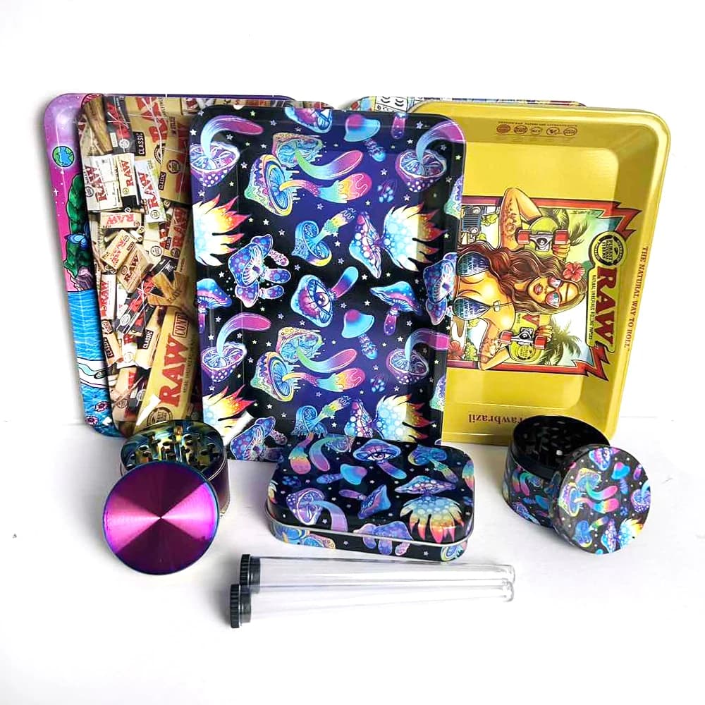 5 pacotes kit de tabaco conjunto 115mm plástico tubo de armazenamento de tabaco caixa recipiente moedor de ervas triturador de metal bandeja de