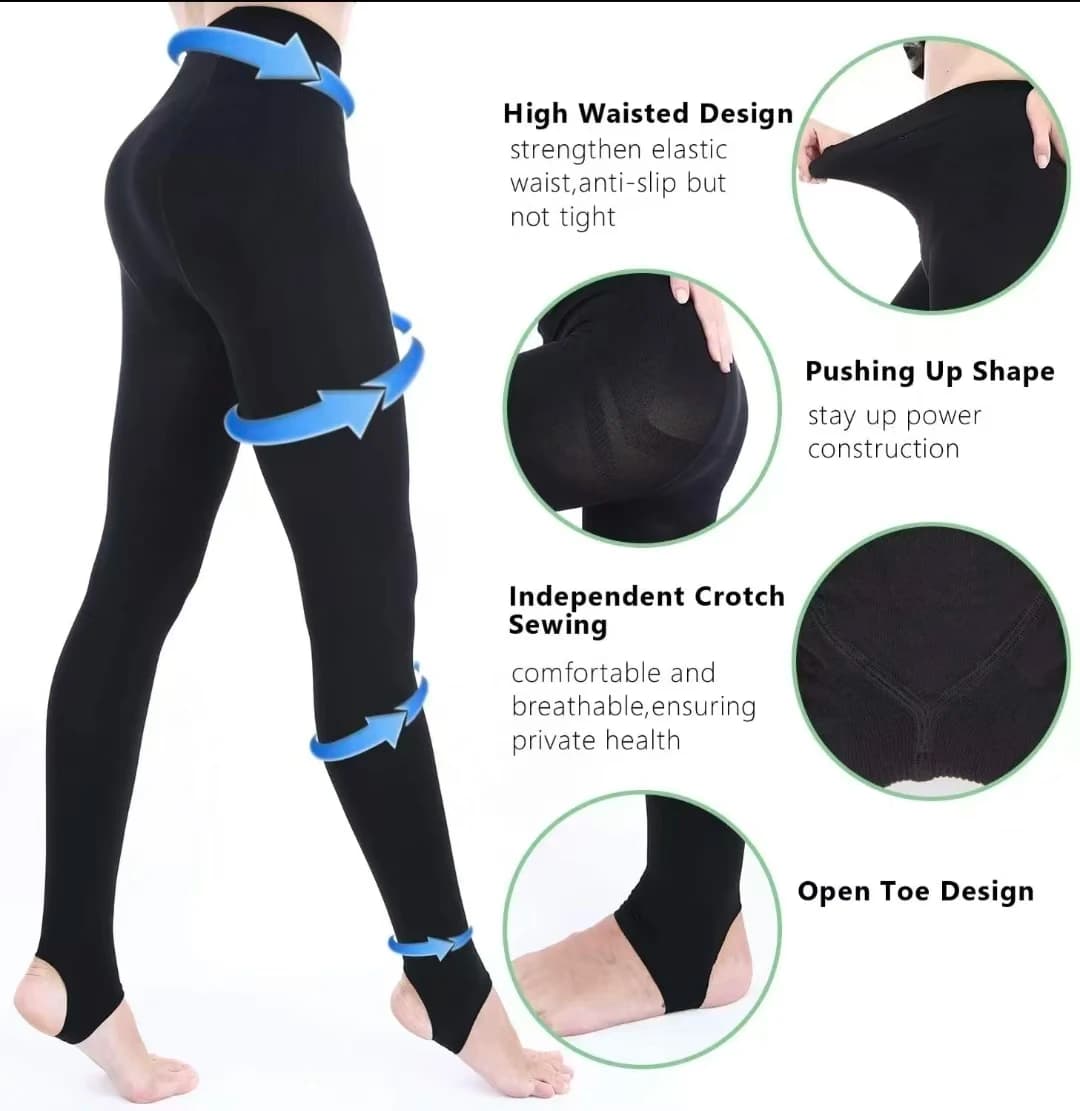 Meia-calça de compressão médica graduada, dedo aberto, 20-30mmhg, suporte para pernas para veias varicosas, edema, coxa, meias de alta compressão