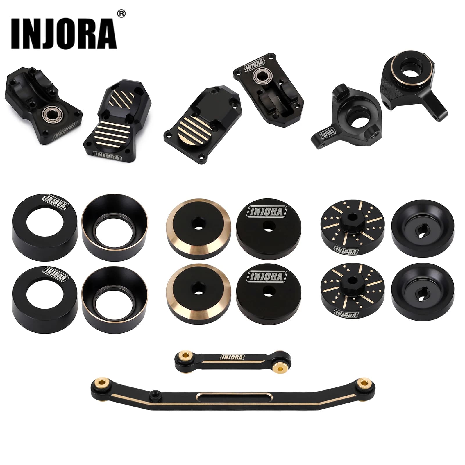 Injora pesado revestimento preto latão contrapeso juntas de direção roda hex para 1/24 rc rastreador carro axial scx24 atualizar peças