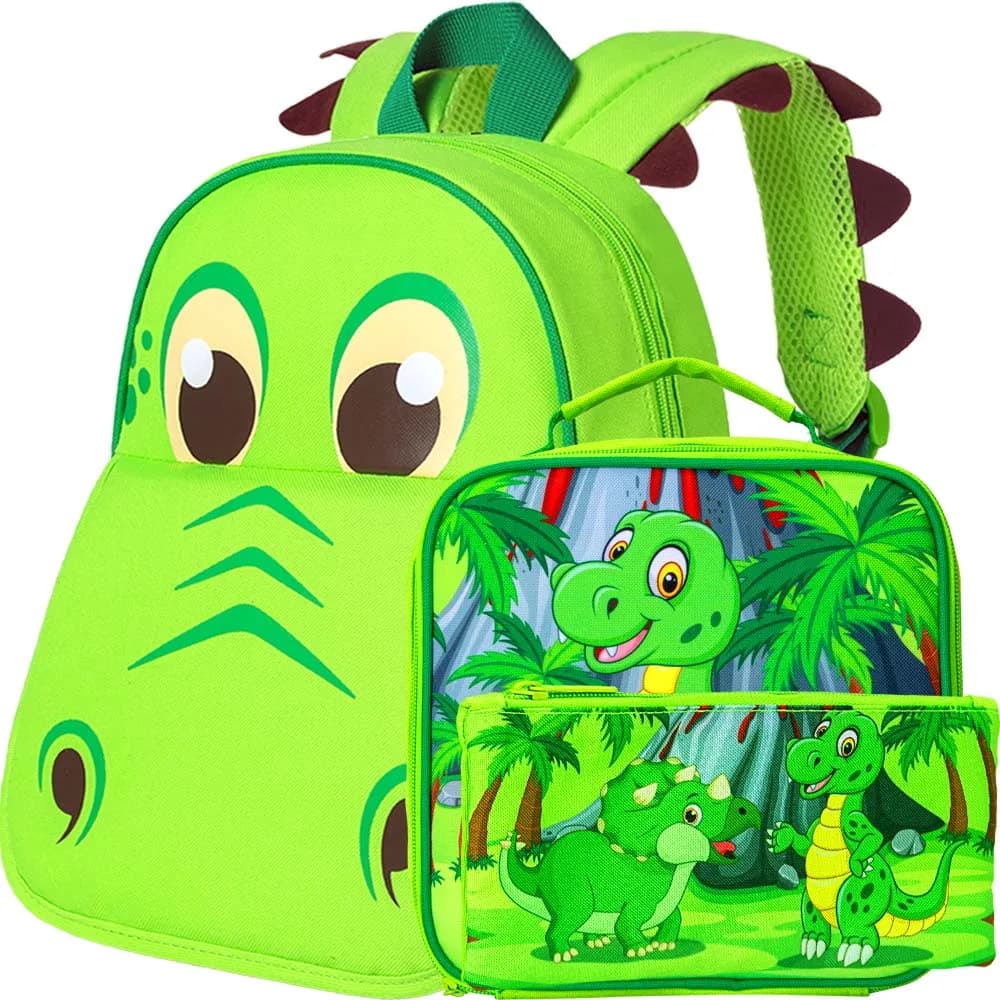 Mochila e lancheira para meninos, dinossauro pré-escolar Bookbag, bonito Animal Kindergarten Schoolbag, Toddler Schoolbag, 12 ", 3Pcs