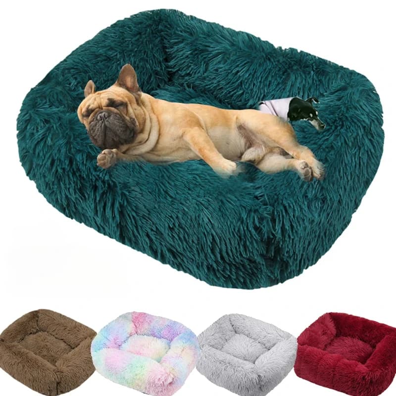 Cama de luxo para cães, camas quadradas longas de pelúcia para cães pequenos, médios e grandes, suprimentos para cães de estimação, cama