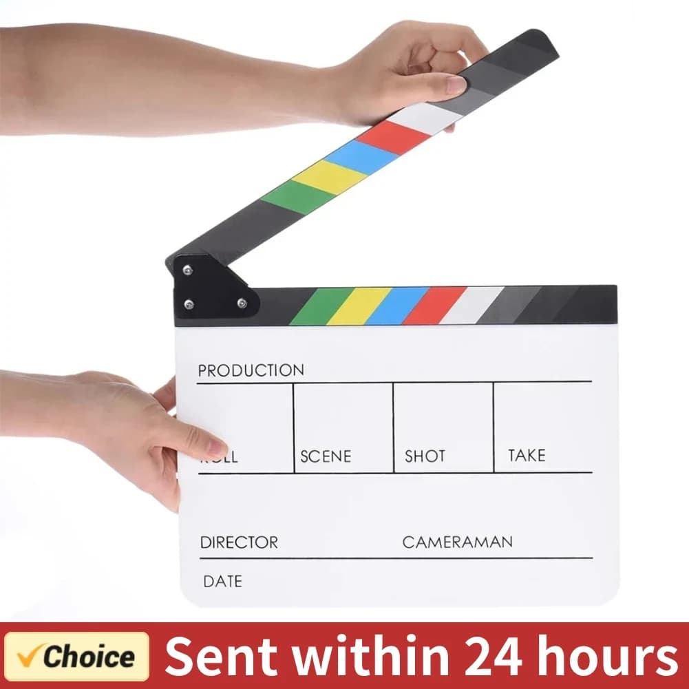 Acrílico Colorido Clapperboard Clapper Board Dry Apagar Diretor Cut TV Filme Ação Ardósia Clap Handmade Cut Prop